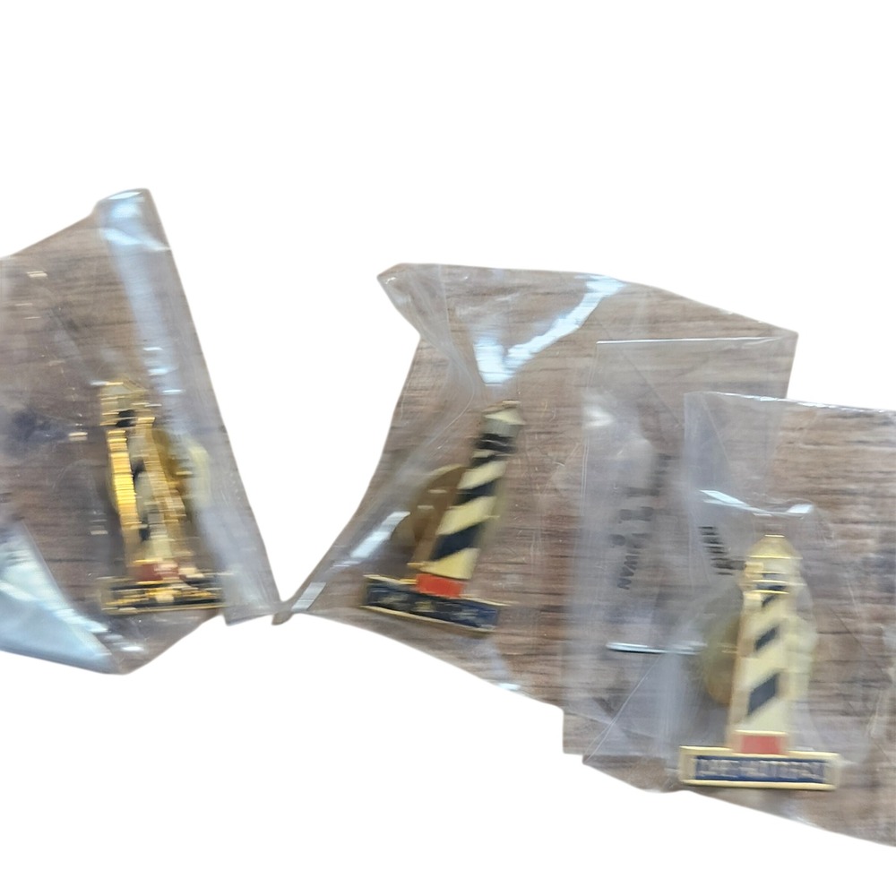 Lot of 3 Cape Hatteras Lighthouse Enamel Gold Tone‎ Pins Nautical Souvenir Retro